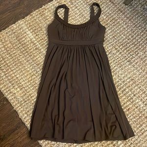 brown cotton sundress with braided straps and neck line, padded top